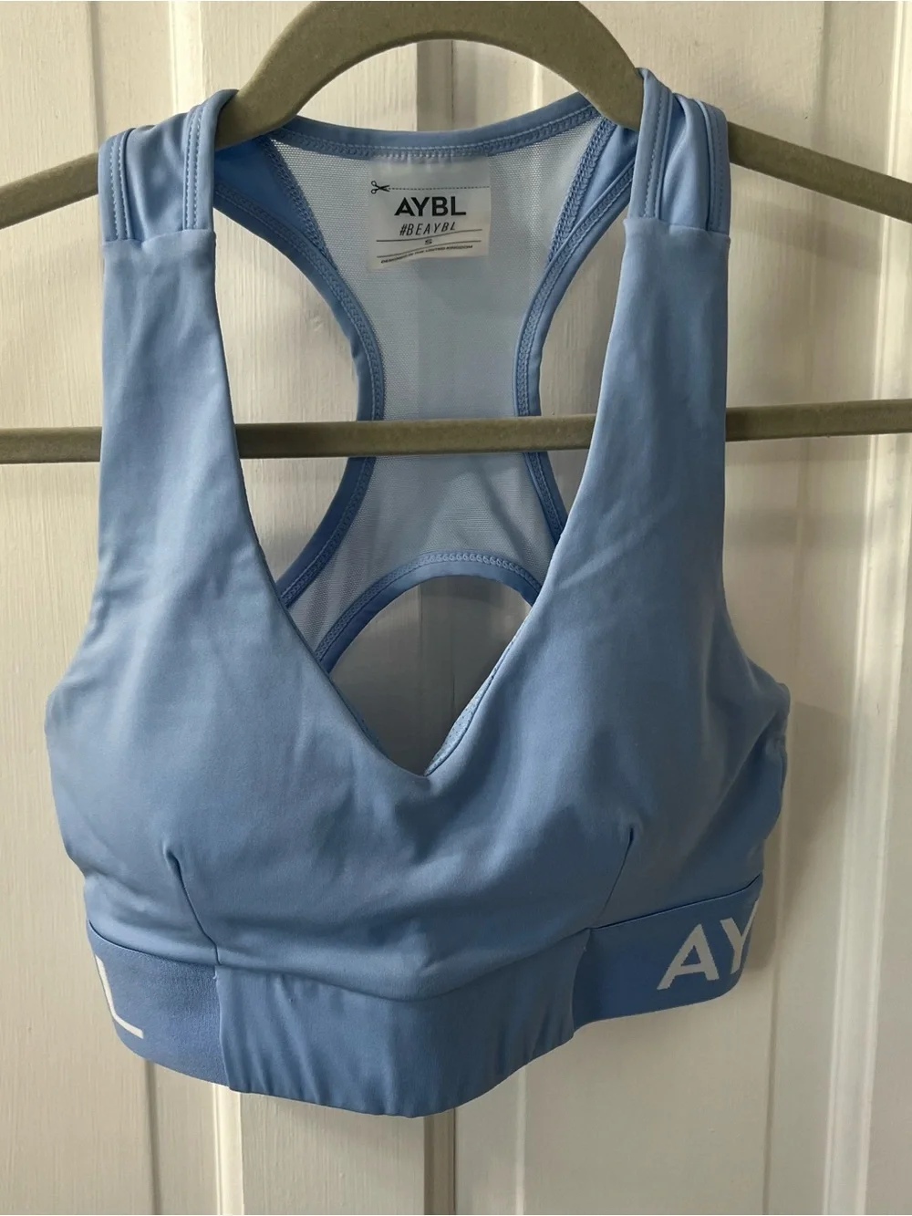AYBL Sky Blue Performance Bra & High-Waist Shorts Set. Size Small